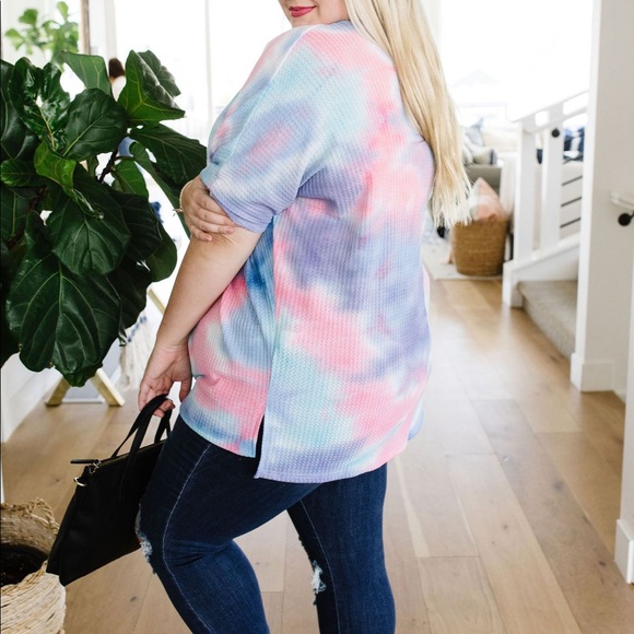 Clouds of Blue & Pink Tie Dye Waffle Knit Top - Picture 9 of 11
